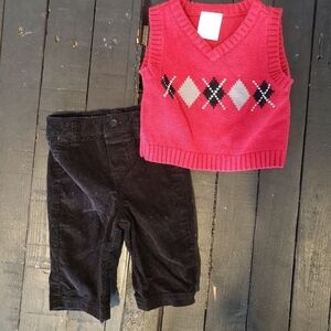 Baby Boy Church Outfit 2 Piece Sweater Vest Pants